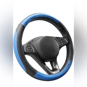 Black & blue stretch style steering wheel cover